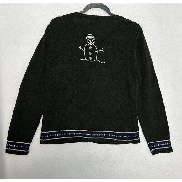 Christopher Banks Holiday Snowman Hand Crochet Button Up Cardigan Size M Grandma - Picture 8 of 8